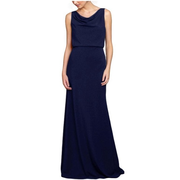 Jenny Yoo Madelyn Crepe De Chine Maxi Dress Gown in Navy Blue Sz 0 - Picture 16 of 16